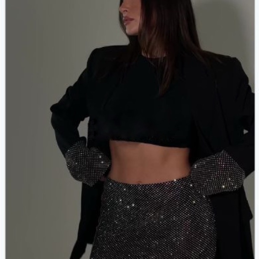 Chic Black Rhinestone Blazer